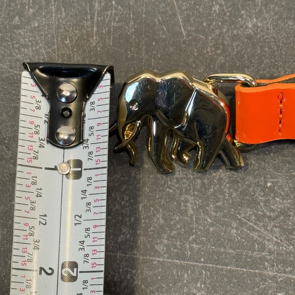 Womens Banana Republic Elephant Buckle Belt | Size 6-8 | Orange Patent Leather - Picture 4 of 9